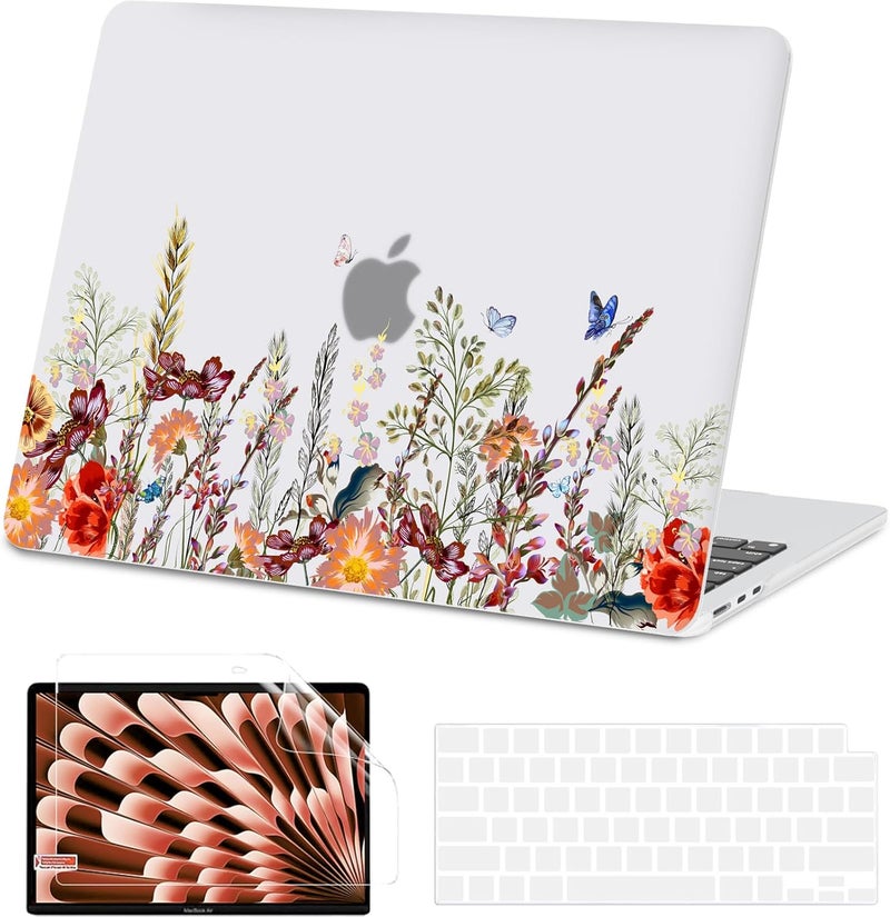 AKIT Compatible with MacBook Air 13 inch Case 2026 2025 2024-2022 M4 M3 M2 A3240 A3113 A2681, Unique Hard Shell Laptop Case+Screen Protector+Keyboard Cover for Mac Air 13.6 inch, ButterflyFlowers - Image 1
